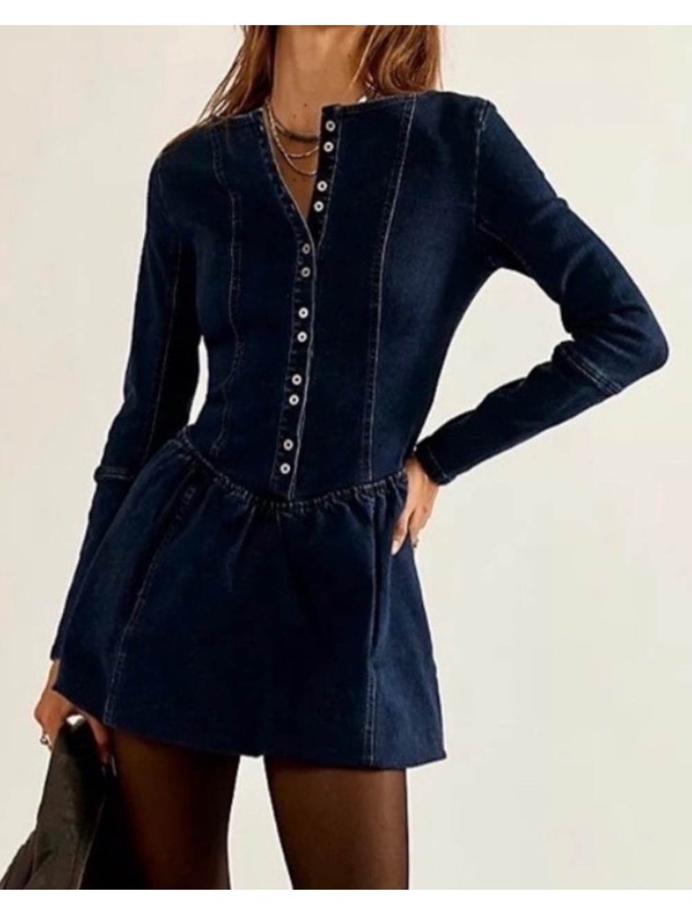 Free People We The Free Kent Denim Mini Dress Dark Blue Size Small